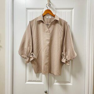 Rookie Collared Blouse with Tied Cuffs Beige